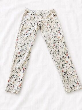 Andrea Jovine Cream Floral Print Women Jeans